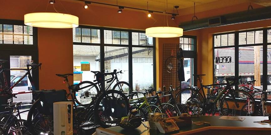 Ring lighting installed in a bike shop