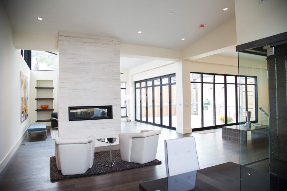 Recessed downlights in a living room